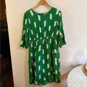 Roolee Green and White Geometric Midi Dress